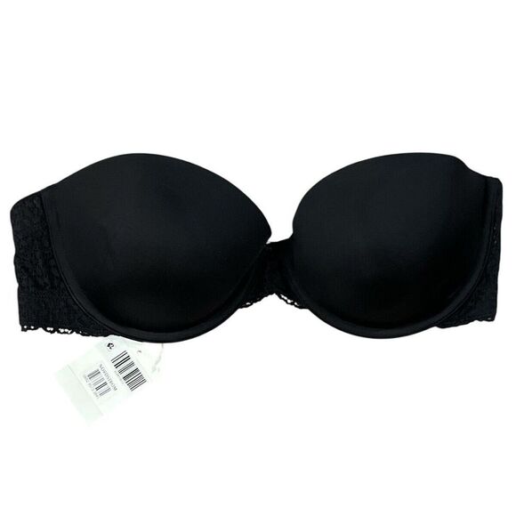 DKNY‎ Black Modern Lace Strapless Underwire Grip Bra 34C NEW - Picture 2 of 4